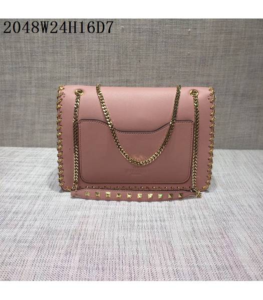 Valentino Original Leather Rivets Golden Chains Bag Pink-2
