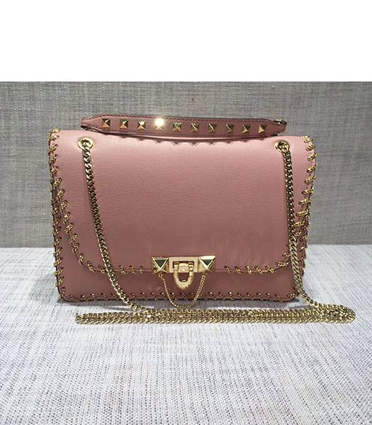 Valentino Original Leather Rivets Golden Chains Bag Pink