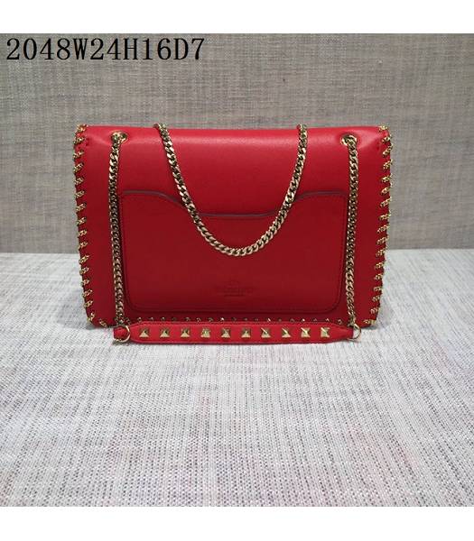 Valentino Original Leather Rivets Golden Chains Bag Red-2