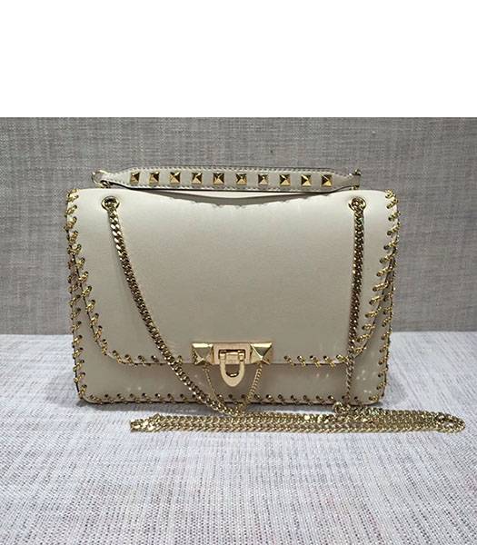 Valentino Original Leather Rivets Golden Chains Bag White