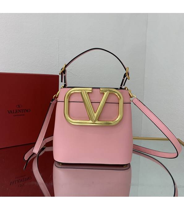 Valentino Pink Original Calfskin Leather Golden Metal Supervee Handbag