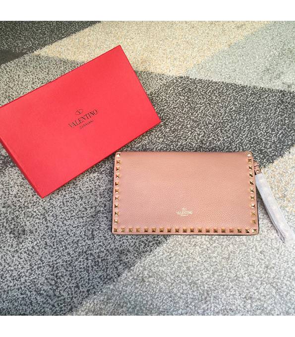 Valentino Pink Original Litchi Veins Leather Golden Rivet 28cm Clutch