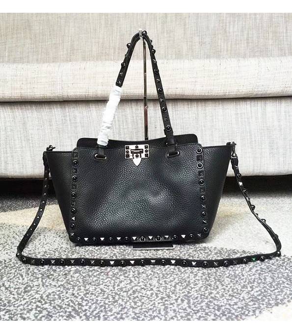 Valentino Rcckstud Black Original Leather 26cm Shopping Bag Black Rivets