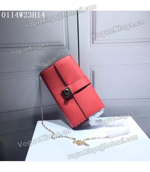 Valentino Red Leather Rivets Decorative Chains Shoulder Bag-1