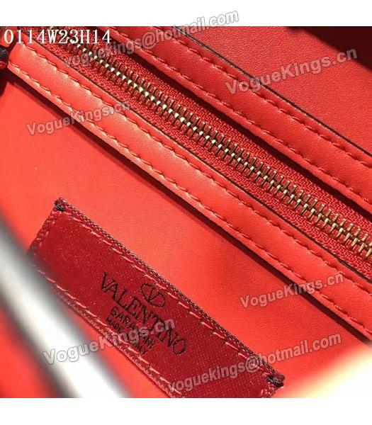 Valentino Red Leather Rivets Decorative Chains Shoulder Bag-4