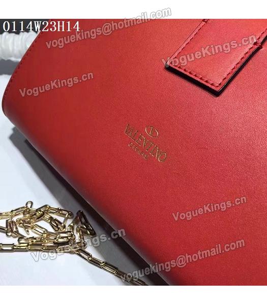 Valentino Red Leather Rivets Decorative Chains Shoulder Bag-5