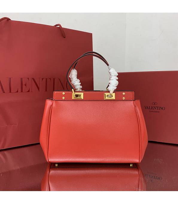 Valentino Red Original Grainy Calfskin Garavani Rockstud Medium Alcove Handbag-1