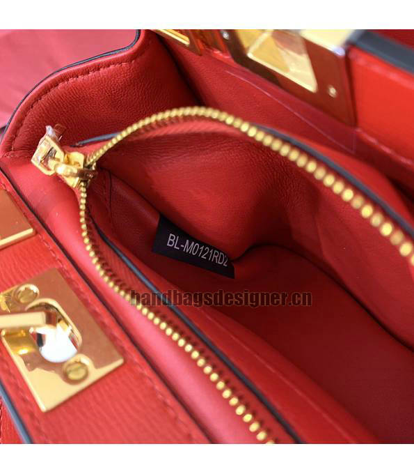 Valentino Red Original Grainy Calfskin Garavani Rockstud Medium Alcove Handbag-6