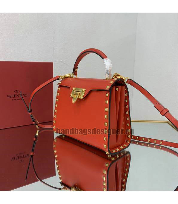 Valentino Red Original Grainy Calfskin Garavani Rockstud Small Alcove Handbag-3
