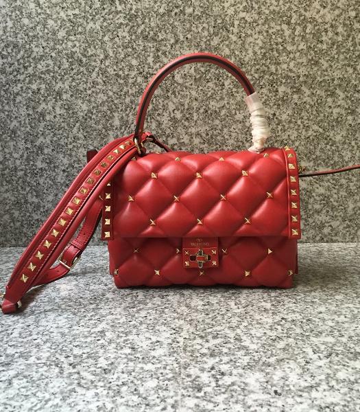 Valentino Red Original Lambskin Leather Tote Bag Golden Rivets