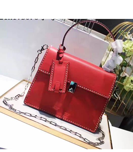 Valentino Red Original Leather Rivets Decorative 21cm Small Tote Bag