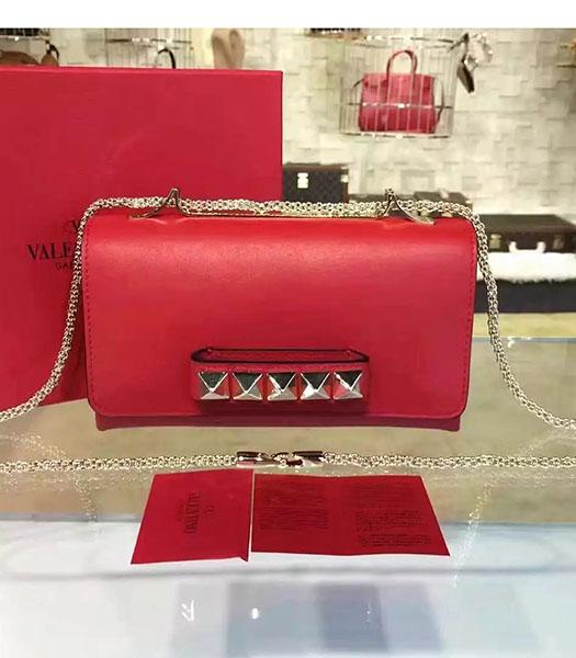 Valentino Rivets Calfskin Leather Golden Chains Bag Red