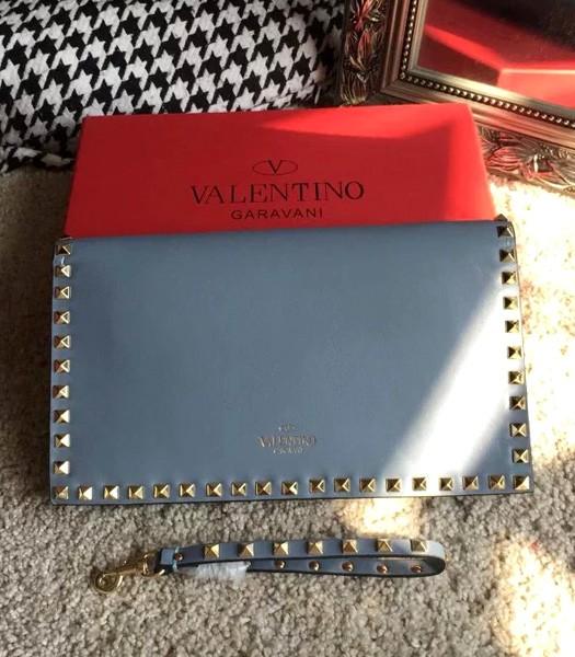 Valentino Rockstud 00399 Grey Blue Original Leather Clutch Golden Nail