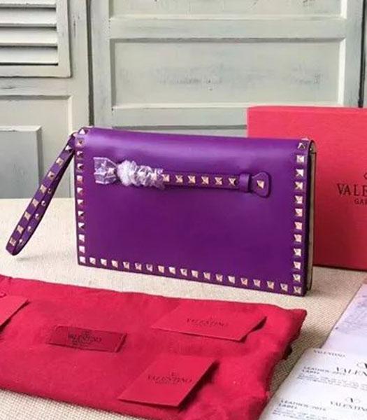 Valentino Rockstud 00399 Purple Calfskin Leather Clutch