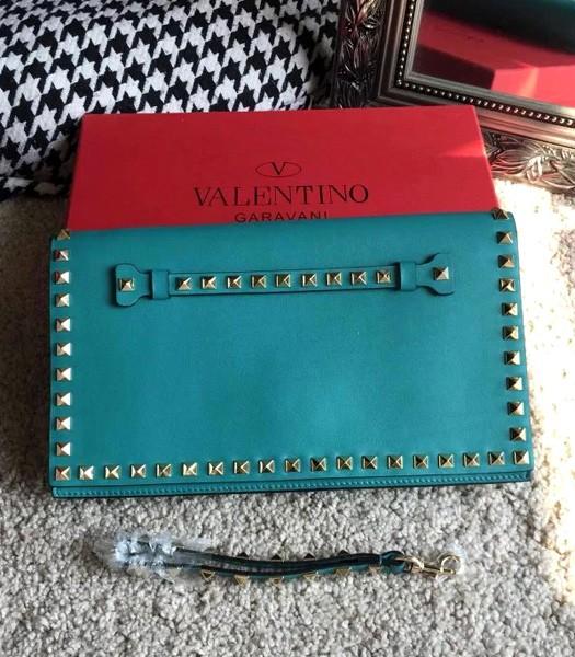 Valentino Rockstud 00399 Sea Blue Original Leather Clutch Golden Nail