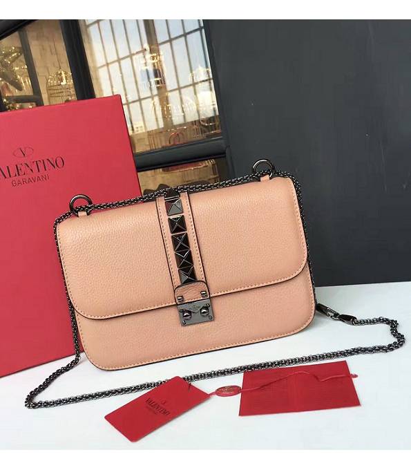 Valentino Rockstud Apricot Original Calfskin Leather Black Chain 27cm Flap Shoulder Bag