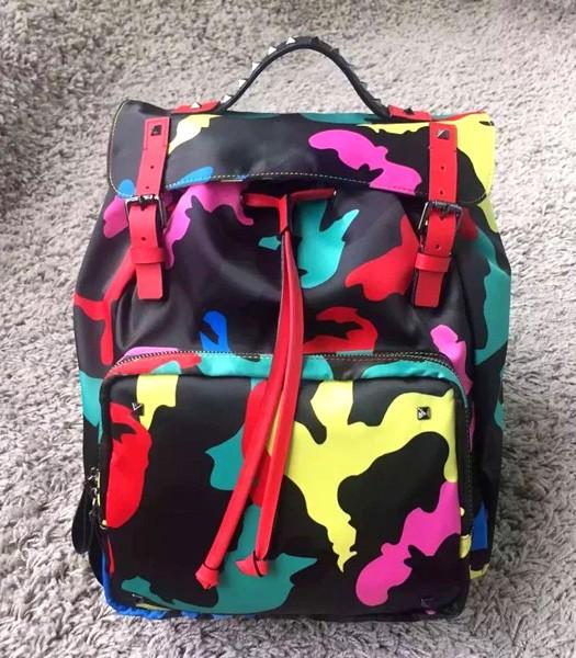 Valentino Rockstud Camouflage Backpack Red Original Leather