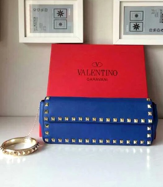 Valentino Rockstud Clutch 5701 Blue Original Leather Golden Nail