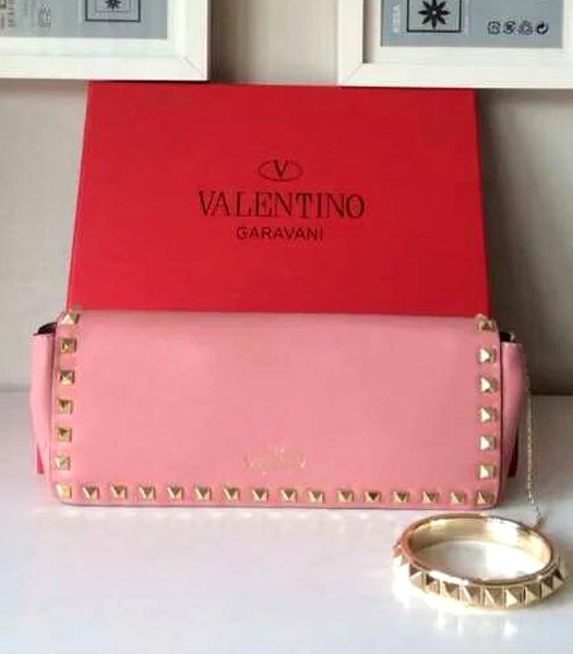 Valentino Rockstud Clutch 5701 Peony Pink Original Leather Golden Nail