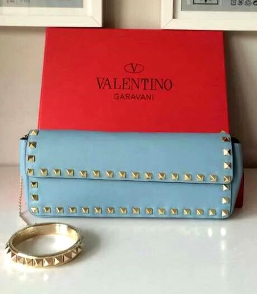 Valentino Rockstud Clutch 5701 Pink Blue Original Leather Golden Nail