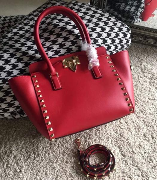 Valentino Rockstud Double Handle Bag Red Original Leather Golden Nail