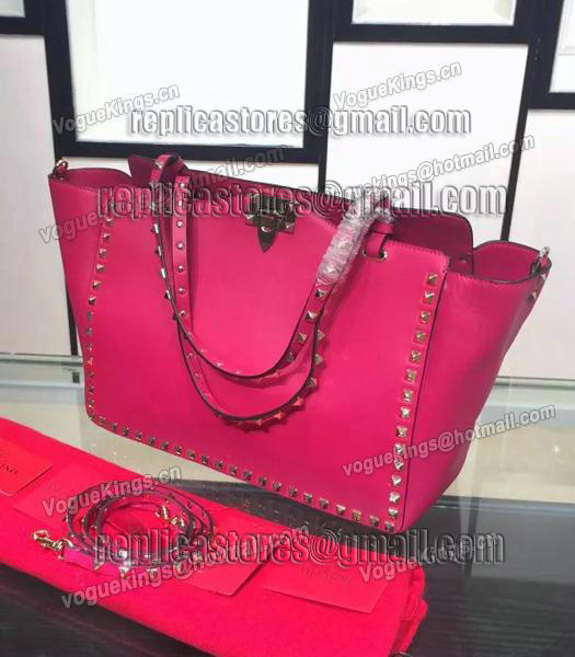 Valentino Rockstud Large Tote Fluorescent Rose Red Original Leather Golden Nail-1