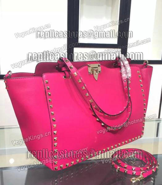 Valentino Rockstud Large Tote Fluorescent Rose Red Original Leather Golden Nail-2