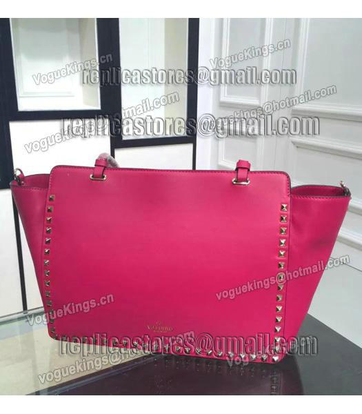 Valentino Rockstud Large Tote Fluorescent Rose Red Original Leather Golden Nail-3