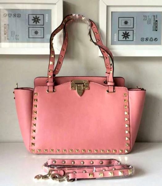Valentino Rockstud Medium Tote Bag Peony Pink Original Leather Golden Nail