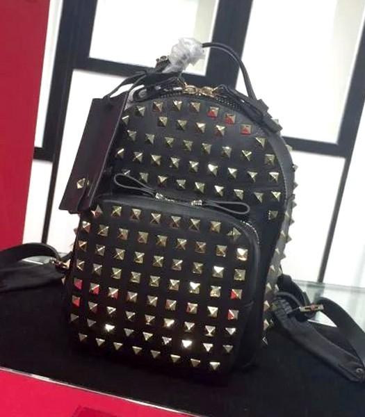 Valentino Rockstud Mini Rivet Backpack Black Original Leather Golden Nail