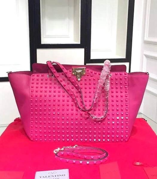 Valentino Rockstud Noir 1083 Tote Bag With Plum Red Original Leather