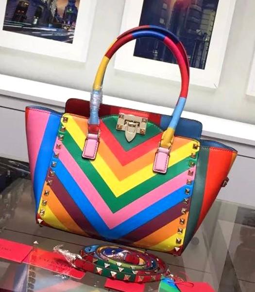 Valentino Rockstud Rainbow Small Tote Bag With Colored Original Leather