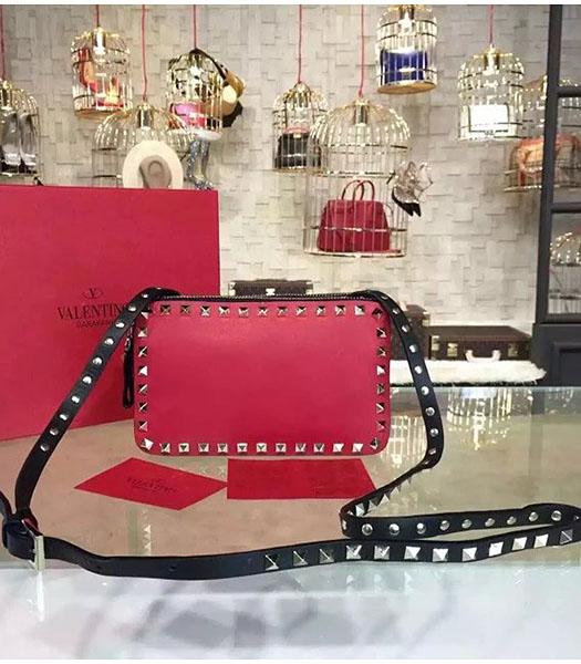 Valentino Rockstud Red Leather Small Crossbody Bag Golden Nail