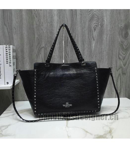 Valentino ROCKSTUD Rhinestone Calfskin Leather Shopping Bag Black-1