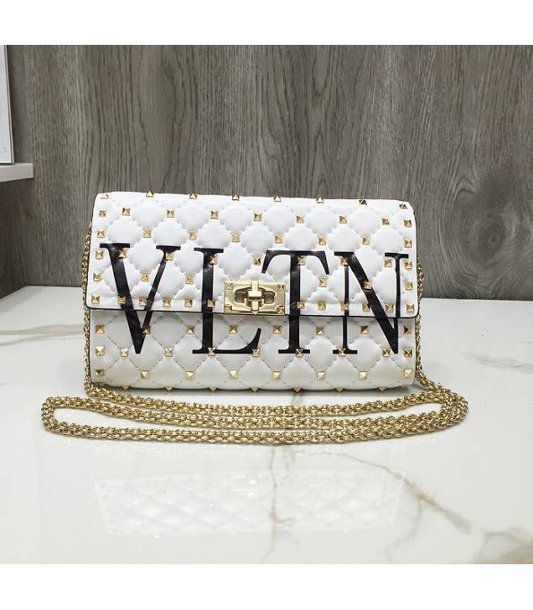 Valentino Rockstud Spike VLTN Golden Chain Rivet White Imported Calfskin Leather Crossbody Bag