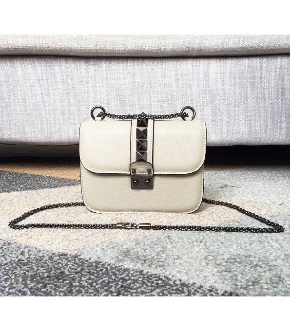 Valentino Rockstud White Original Litchi Veins Leather 21cm Shoulder Bag
