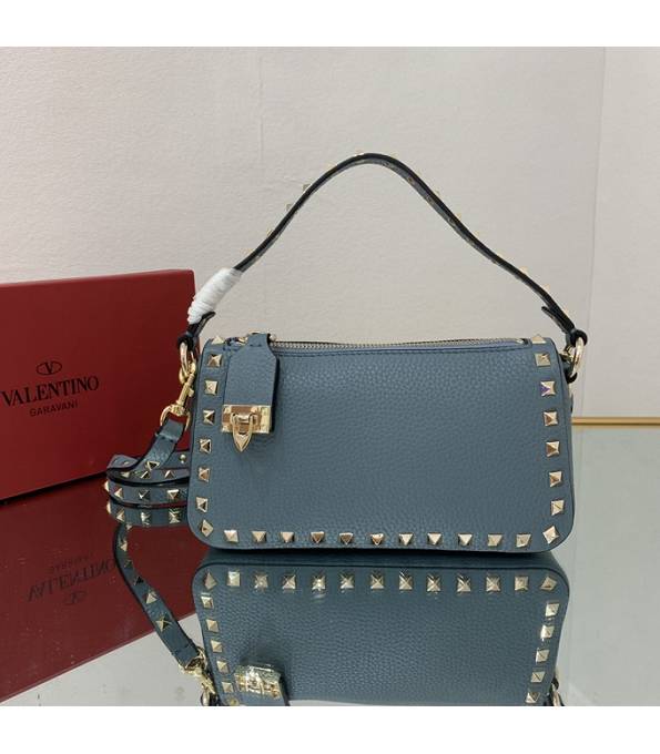 Valentino Valentino Garavani Rockstud Light Blue Original Calfskin Golden Rivet 19cm Small Crossbody Bag