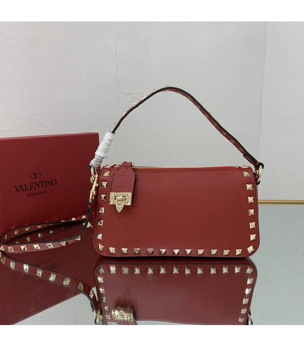 Valentino Valentino Garavani Rockstud Red Original Calfskin Golden Rivet 19cm Small Crossbody Bag
