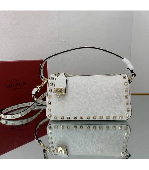 Valentino Valentino Garavani Rockstud White Original Calfskin Golden Rivet 19cm Small Crossbody Bag