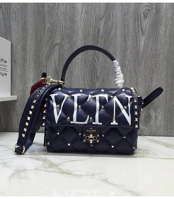 Valentino VLEN Blue Original Lambskin Leather Tote Bag Golden Rivets