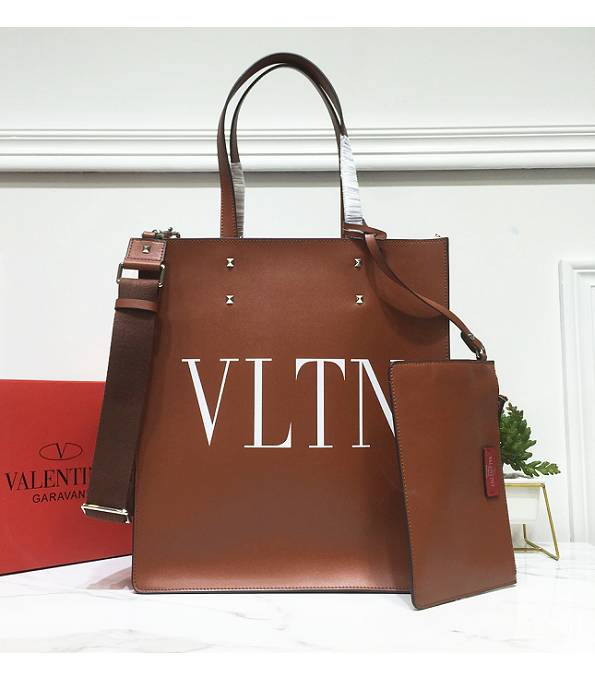 Valentino VLTN Brown Original Calfskin Leather 31cm Shopping Bag