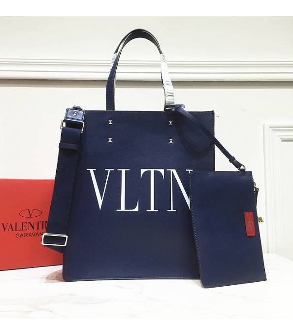Valentino VLTN Dark Blue Original Calfskin Leather 31cm Shopping Bag