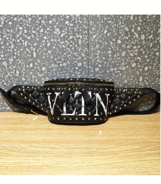 Valentino Vltn Garavani Free Rockstud Spike Black Original Lambskin Small Belt Bag Golden Rivets