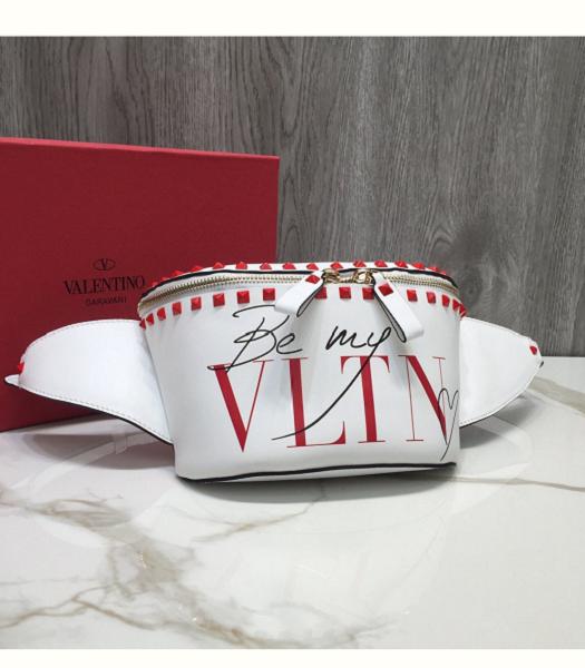 Valentino Vltn Garavani Free Rockstud Spike White Original Lambskin Belt Bag Red Rivets