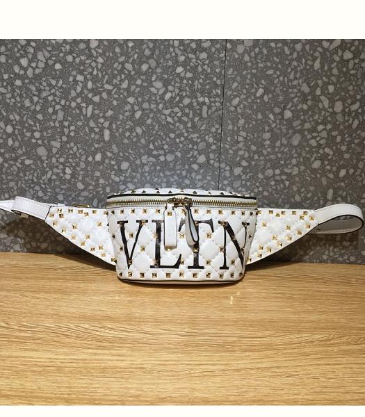 Valentino Vltn Garavani Free Rockstud Spike White Original Lambskin Small Belt Bag Silver Rivets