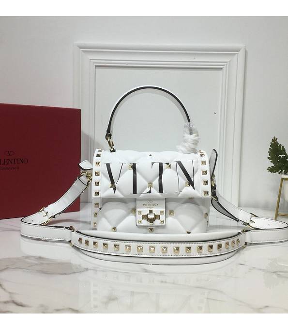 Valentino VLTN White Original Lambskin Leather 18cm Tote Bag Golden Rivets