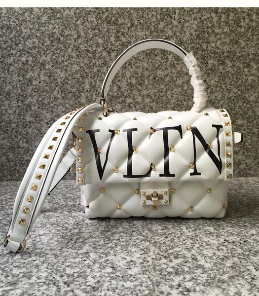 Valentino Vltn White Original Lambskin Leather Tote Bag Golden Rivets