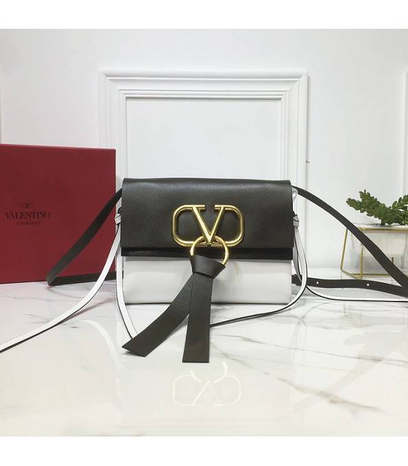 Valentino Vring Black/White Original Plain Veins Calfskin 21cm Shoulder Bag Golden Logo