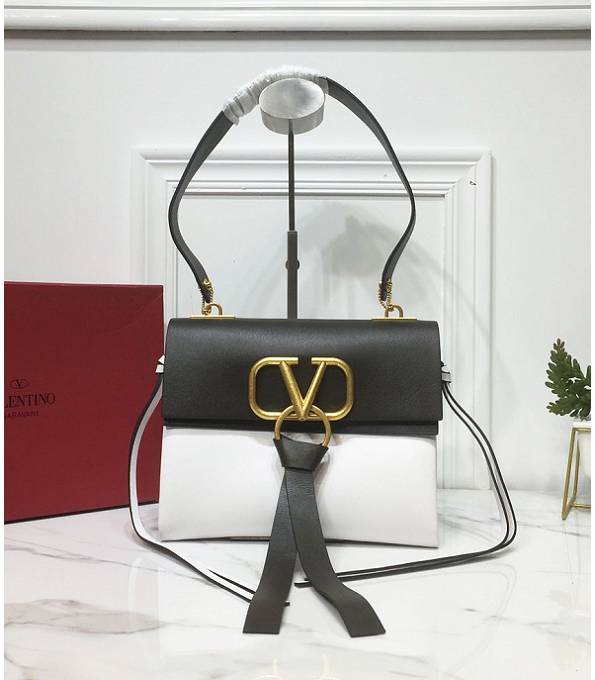 Valentino Vring Black/White Original Plain Veins Calfskin Small Shoulder Bag Golden Logo