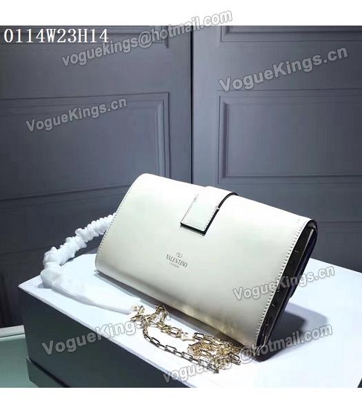Valentino White Leather Rivets Decorative Chains Shoulder Bag-2
